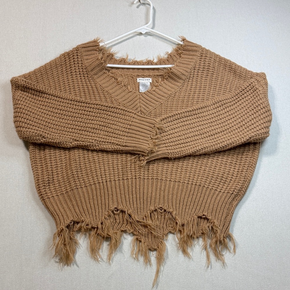 Main Strip Tan V-Neck Sweater